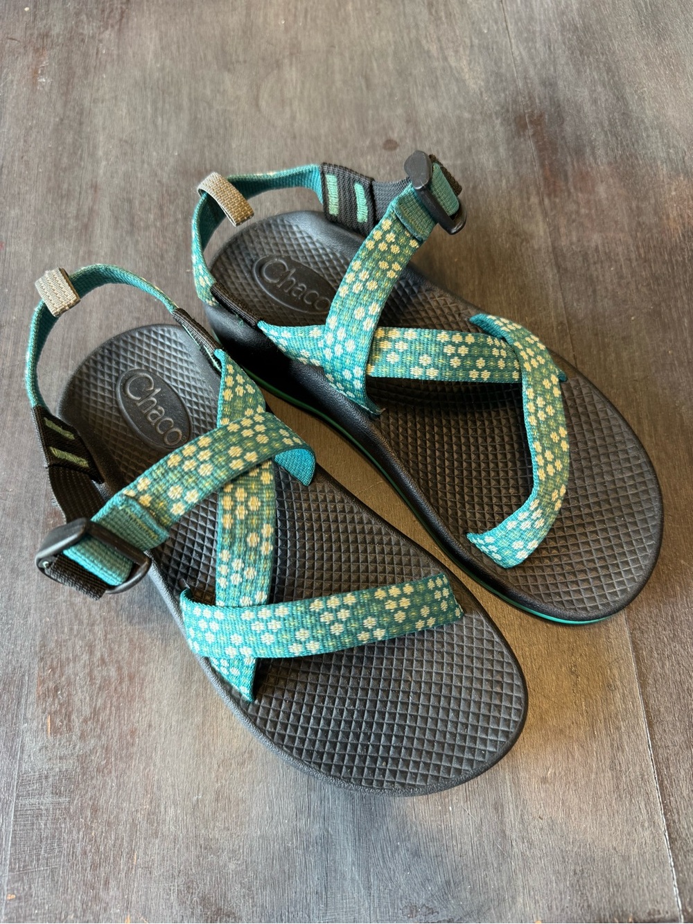 Chaco Teal Floral Strap Sandals